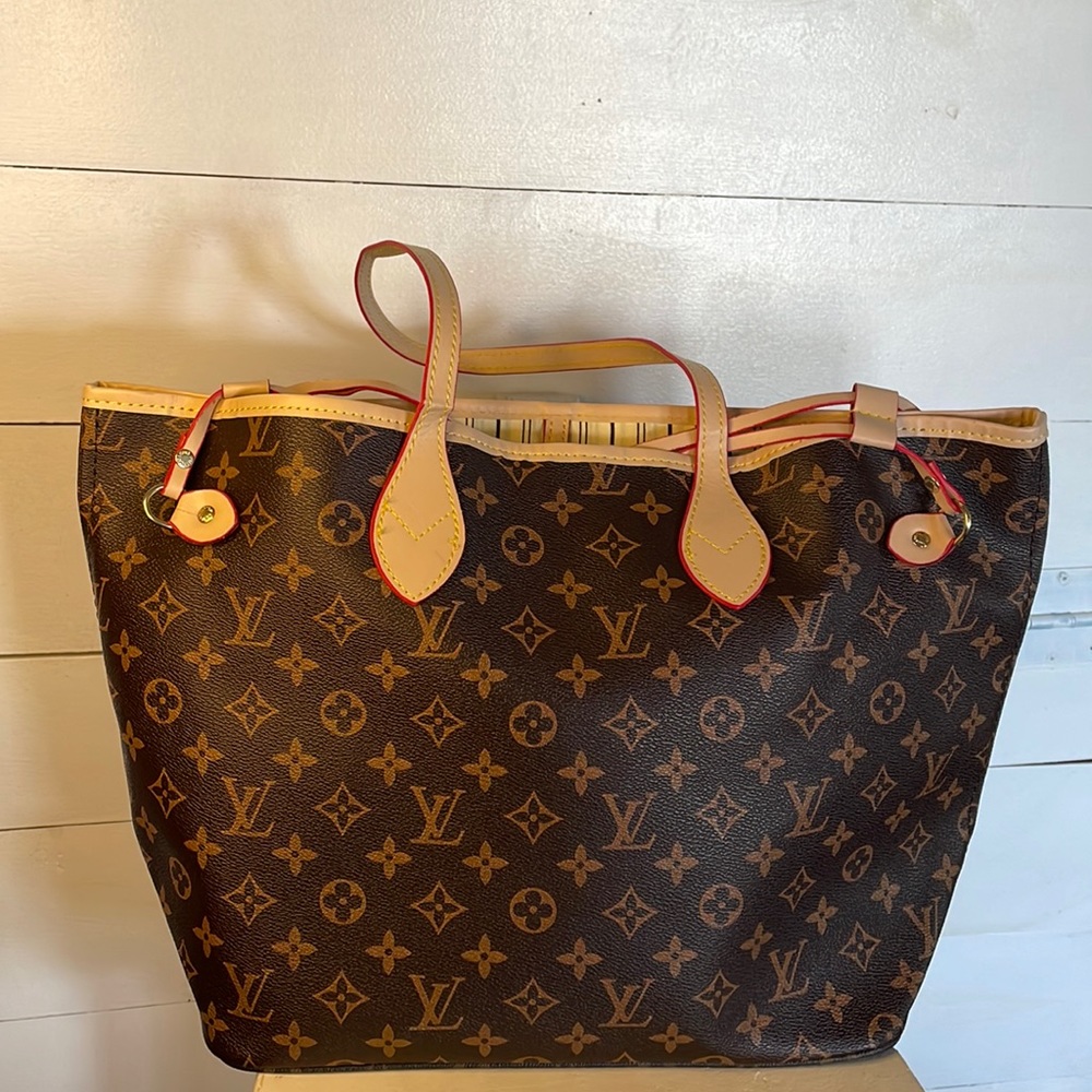 Designer inspired tote with wallet new w/o tags cream and brown canvas